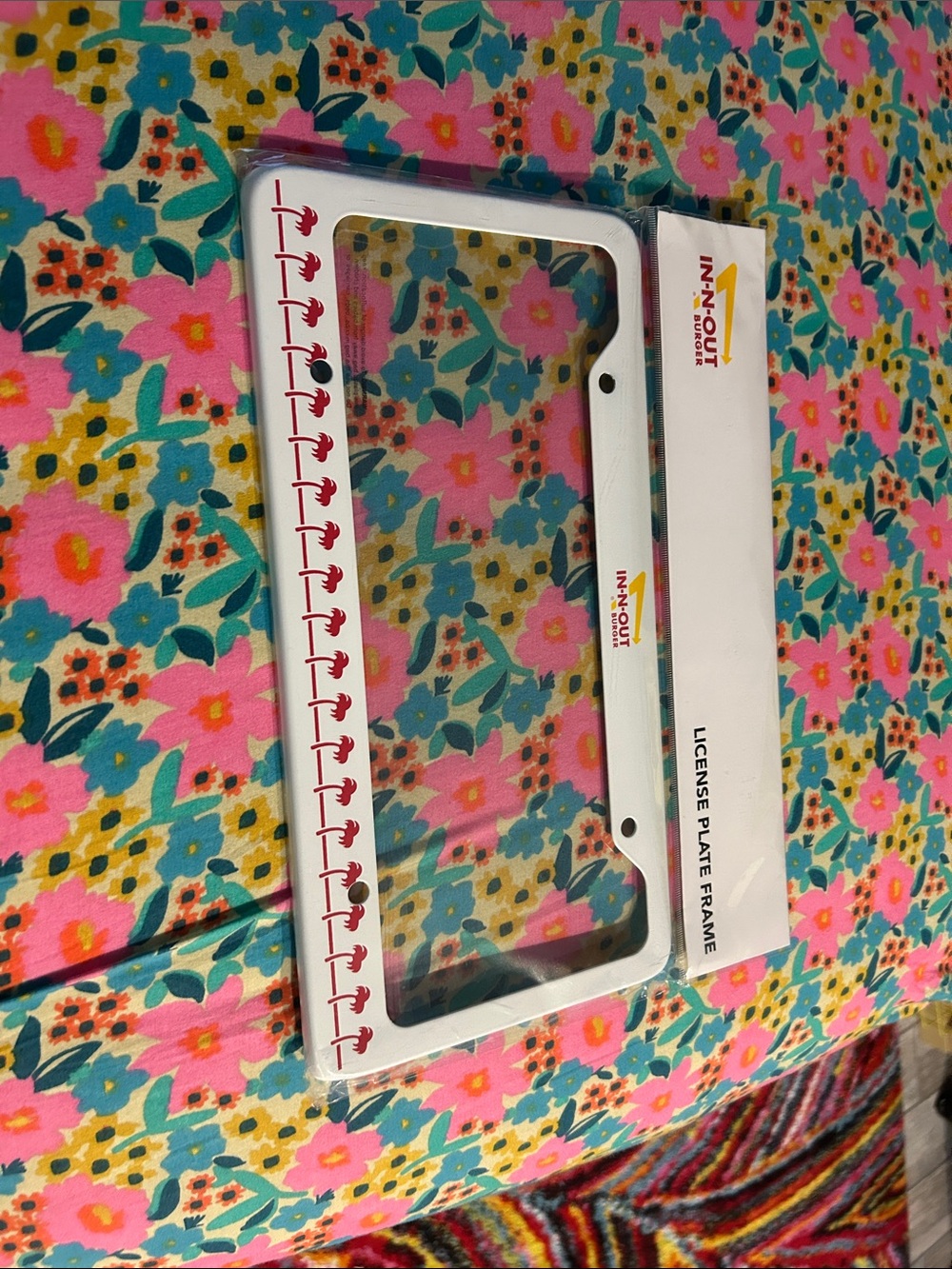 White License Plate Frame with Palm Tree Accent